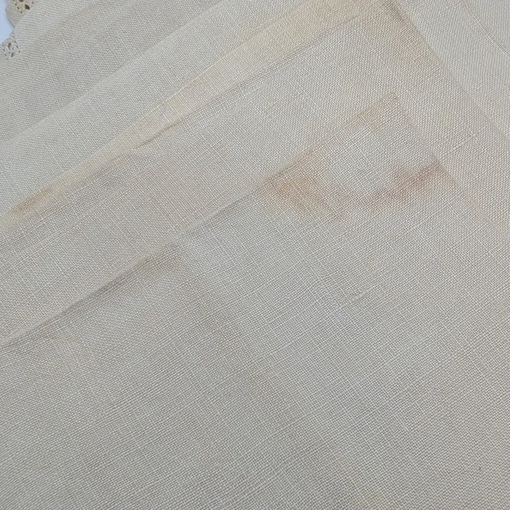 Vtg Set 12 Napkins Beige Linen Embroidered Lace Victorian 16